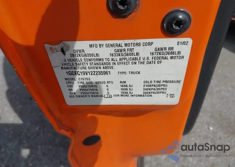 2002 Chevrolet Silverado 1500 Ls from USA, damaged, VIN 1GCEC19V12Z235961